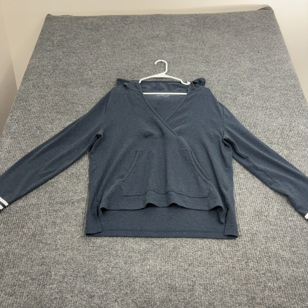 Southern Tide Hoodie Women L Blue Cotton Blend Surplice V Neck Striped Casual